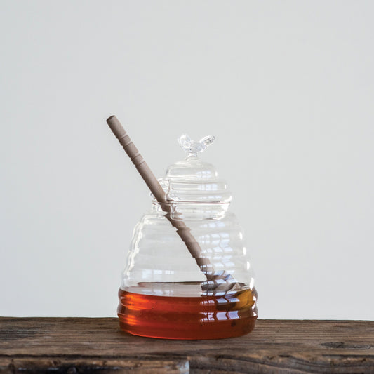 Glass Honey Jar with Wood Honey Dipper