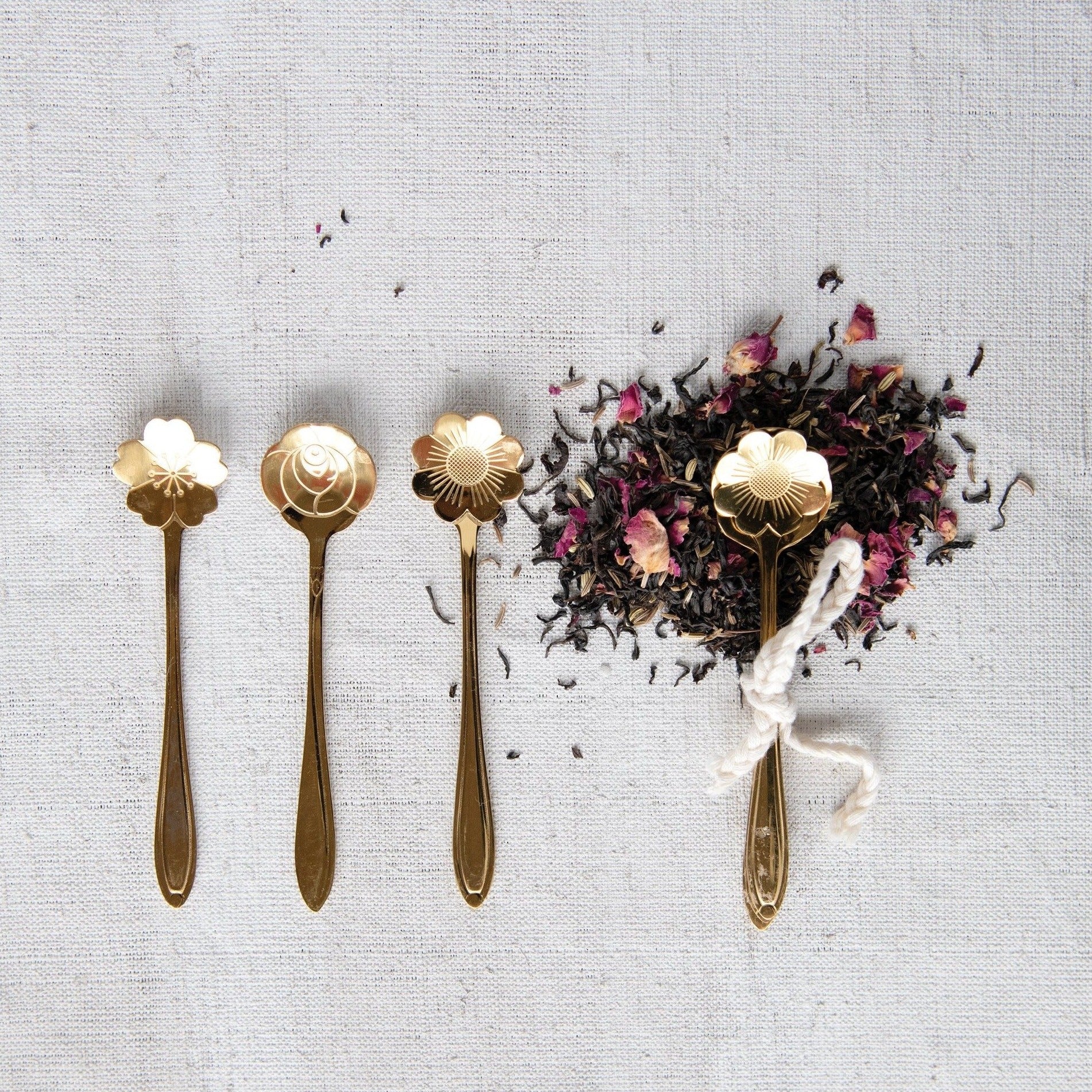 Golden Flower Dessert Spoons (Set of 3)