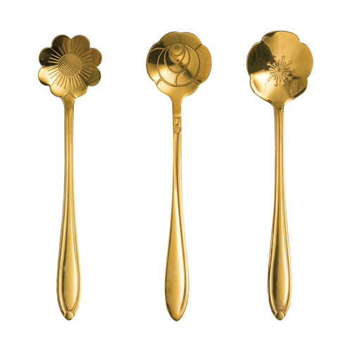 Golden Flower Dessert Spoons (Set of 3)